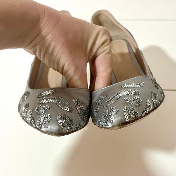 Gianvito Rossi Daze Satin Heels Pumps Shoes Silver Sequin Leopard 37.5 - Picture 9 of 13